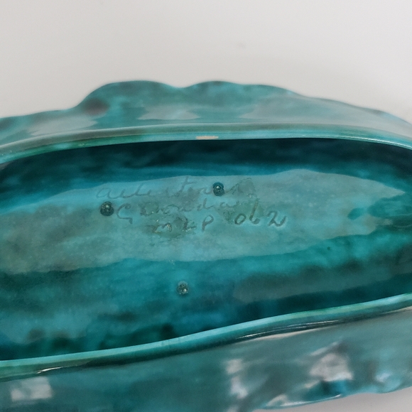 MLP Pottery Trinket Dish Teal Black Glossy Glazed Handmade Long Leafy Design - Picture 5 of 9